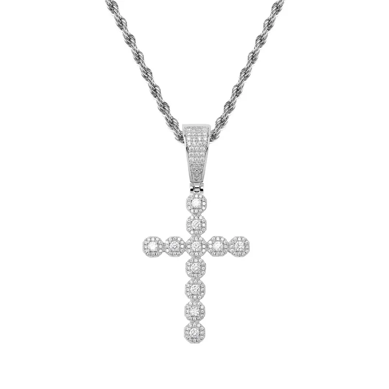Хип хоп микро проложить кубический зякония Bling льдом крест подвески ожерелье Золотое серебро AAA ожерелья из кубического диоксида циркония мужские и женские модные ювелирные изделия - Окраска металла: Silver