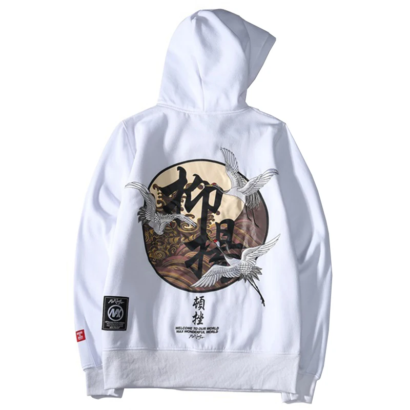 

Crane Print Hoodies Man/Women Hip Hop Streetwear White Black Hooded Tops 2019 Autumn Letter Print Long Sleeve Pullover Hoodies