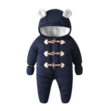 Baby Boys Girls Footies Hooded Fleece Lined Zipper Claw Buckle Cute Solid Jumpsuit for Kids Warm Clothing Winter