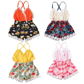

Toddler Kids Baby Girls Lace Sunflower Sleeveless V-neck Jumpsuit playsuit Sunsuit Outfits Set