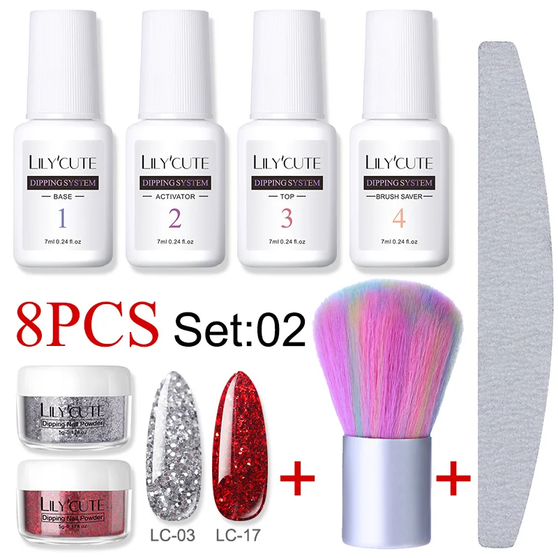 8pcs set2 LILYCUTE 8 шт./компл. голографическая погружения ногтей Блеск порошок Наборы градиент французский гвоздь натуральный Цвет пигмента сухой без лампы для лечения - Цвет: 8pcs set2