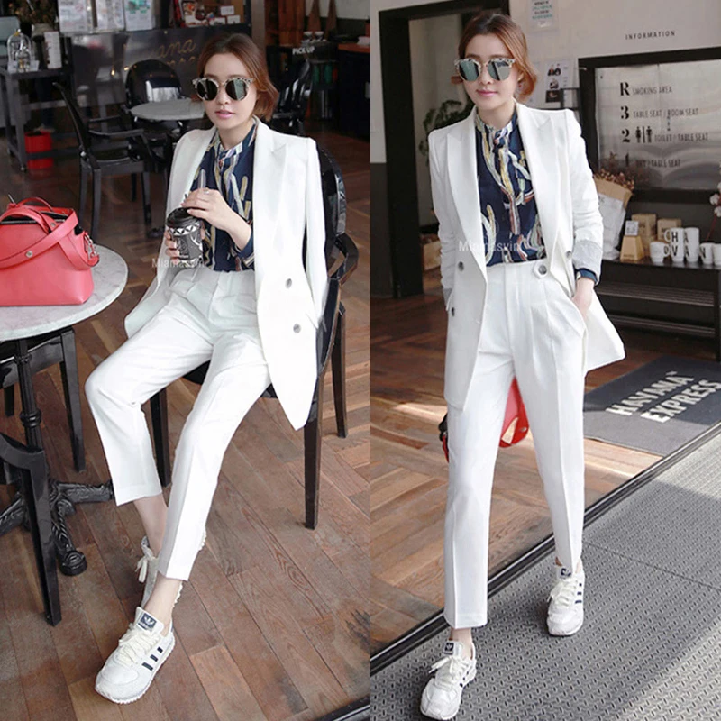 

Fashion Business Pant Suits Uniform Formal Jacket and Long Pant Blazer Set Women OL 2 Two Pieces Suits