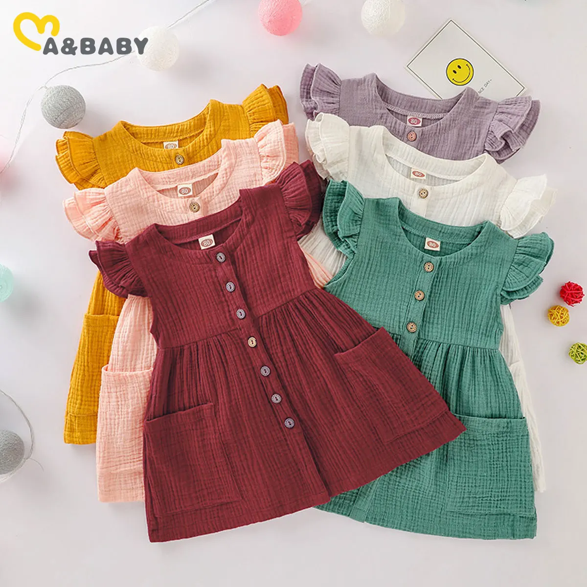 Ma&Baby 1-6Y Summer Toddler Kid Baby Girl Dress Ruffles Sleeves Party Dresses Children Girls Button Pocket Dress D35