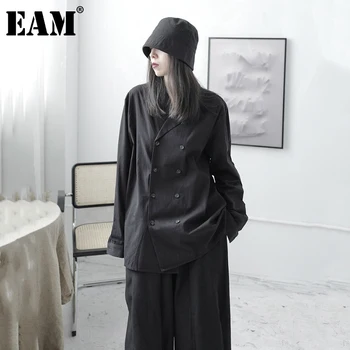 

[EAM] Women Black Brief Big Size Blazer New Lapel Long Sleeve Loose Fit Jacket Fashion Tide Autumn Winter 2020 1DB768