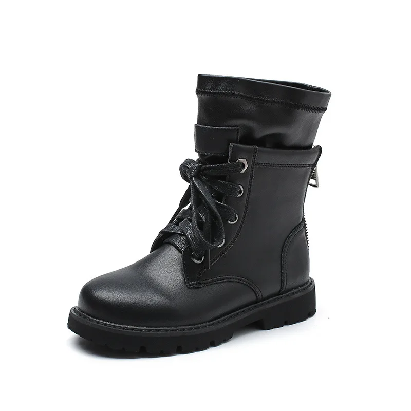 Black boots Модные черные школьные кожаные сапоги для детей; сапоги Martin для девочек; Нескользящая дышащая удобная мягкая подошва для детей 3 - Цвет: Black boots