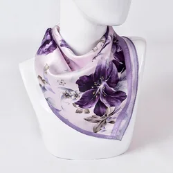 100% Pure Silk Square Scarf Women Bandana Handkerchief Flower Bufanda Print Natural Real Silk Small Scarf Headscarf  65x65cm