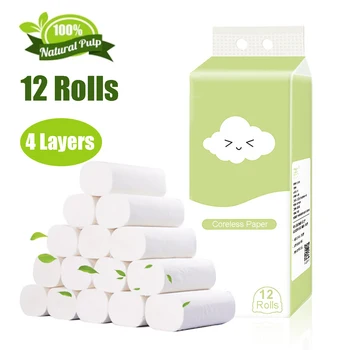 

12 Rolls/Lot Roll paper Toilet Paper 4 Layers Bathroom Toilet Kitchen Paper Tissue Cleaning Paper Wood Pulp Paper