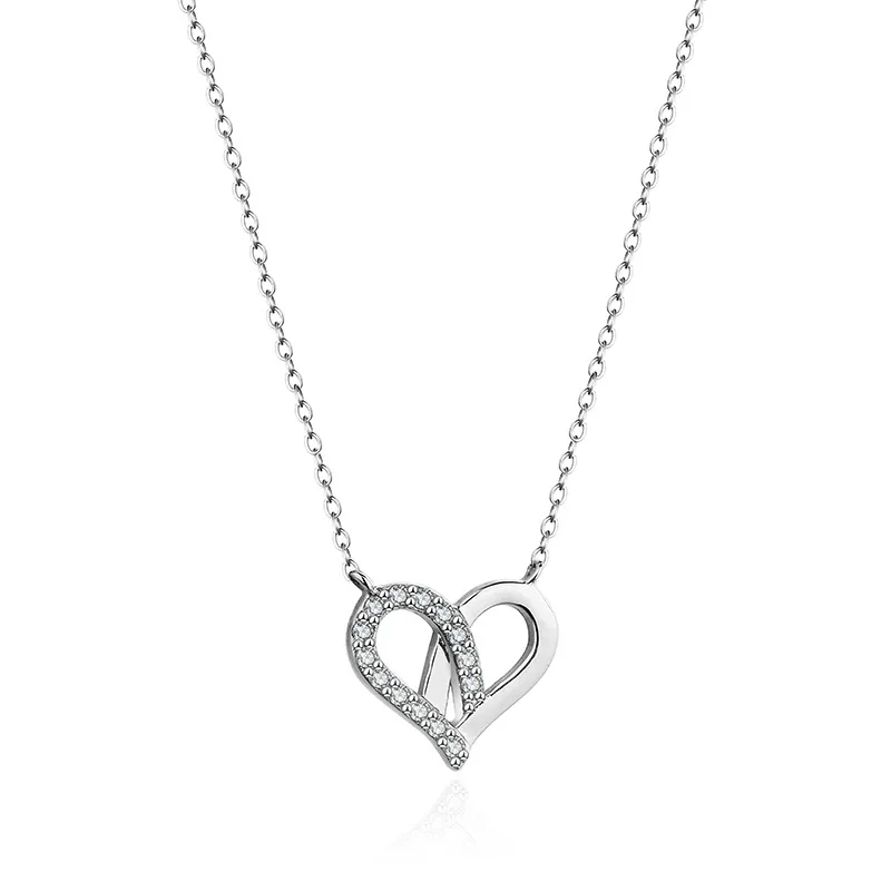 Korean Simple Silver Plated Hollow Cubic Zirconia Heart Short Clavicle Necklaces for Girl Women Necklace