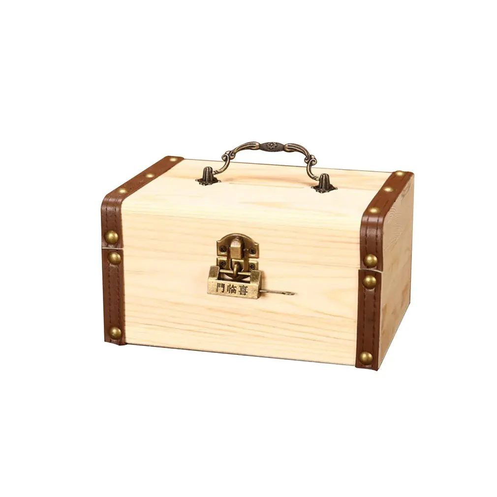 Original pine wood L Домашний маленький Сейф, креативный Деревянный Копилка для маленькой девочки, ретро Настольный ящик для хранения - Цвет: Original pine wood L
