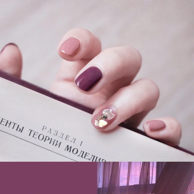 

24pcs/Set Dark Purple Light Pink Diamond Design Fake Nail Short Square Head Full Cover Art False Nails with glue DIY