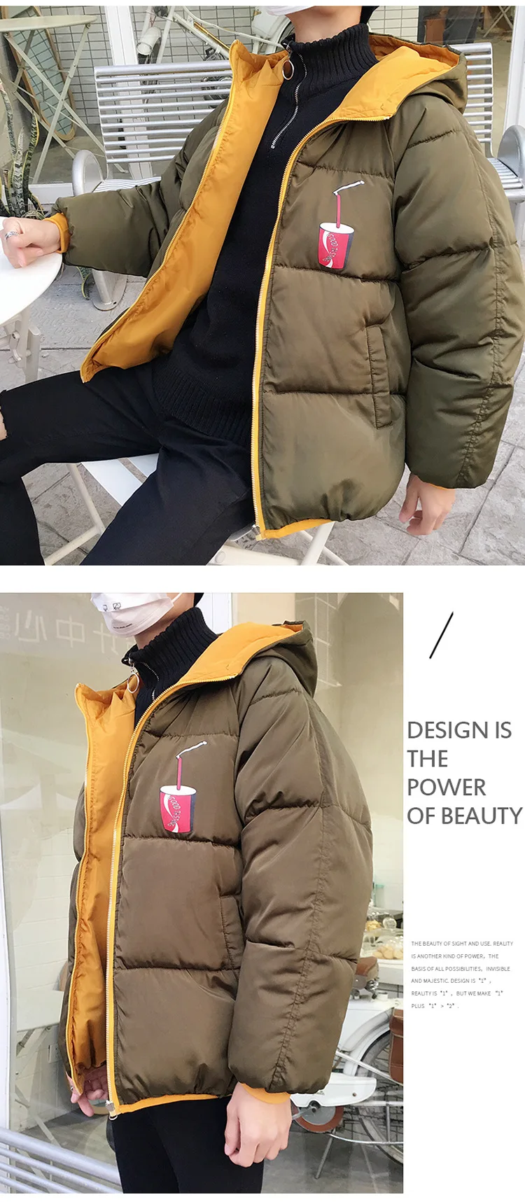 Winter New Style Thick Cotton-padded Clothes Men's Fashion Korean-style Teenager Students Double-sided Wear Winter down Jacket C
