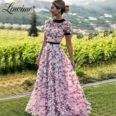 Розовый Розовый vestido de festa Дубай Кафтан с короткими рукавами Формальное арабское вечернее платье ТРАПЕЦИЕВИДНОЕ выпускное платье длинное платье De Soiree вечерние платья - Цвет: Розовый