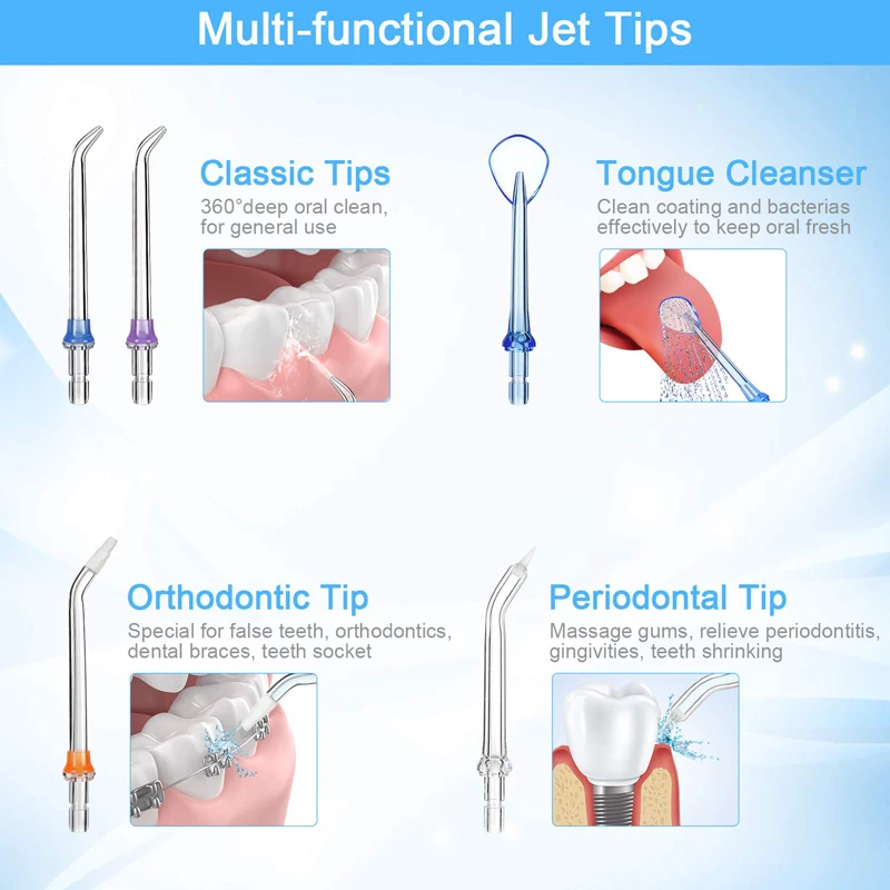 Водяной Флоссер беспроводной для зубов с 5 режимами, 5 наконечников, перезаряжаемый IPX7 водонепроницаемый ирригатор для ухода за полостью рта для путешествий и дома
