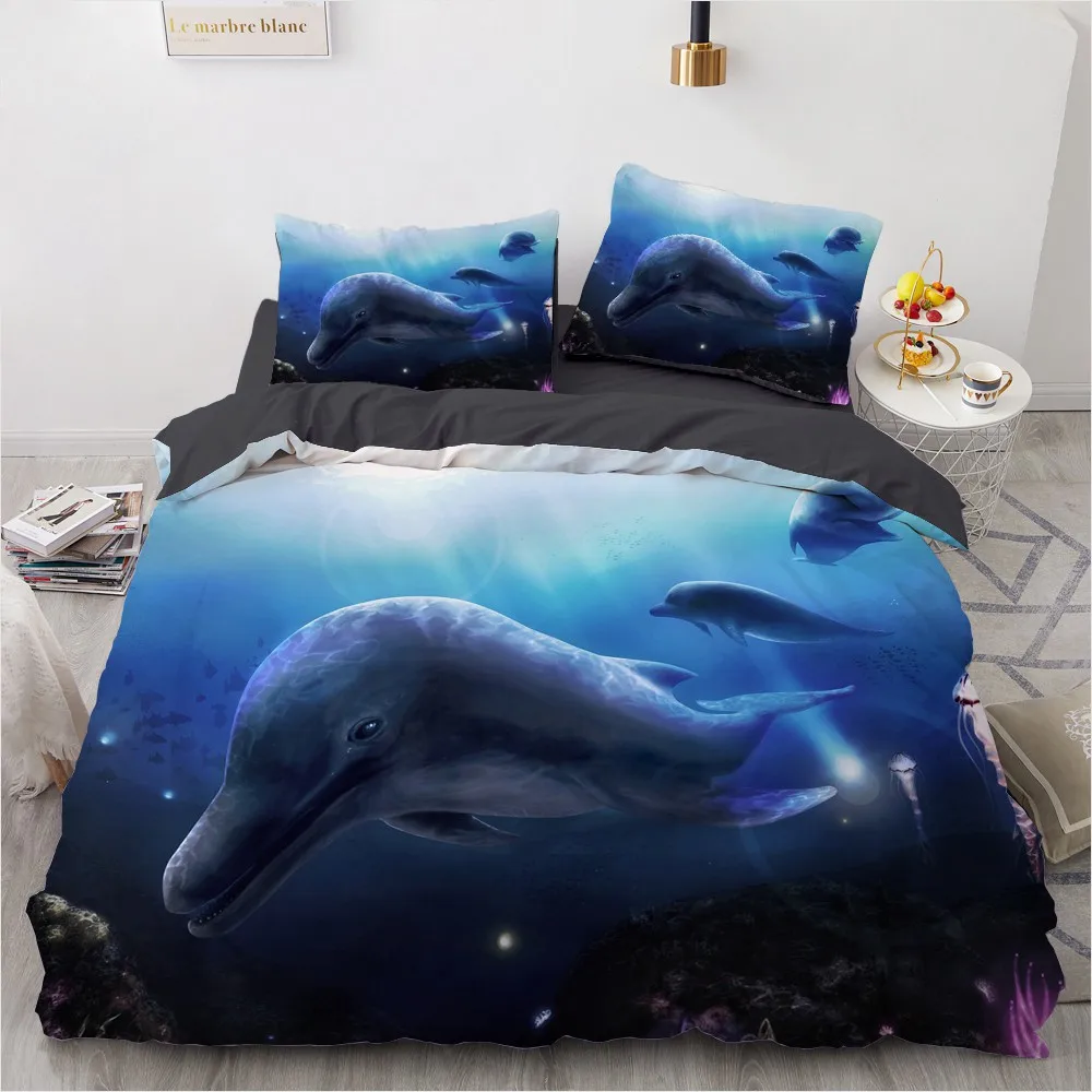3D Bedding Sets Sea Dolphin Blue Duvet Quilt Cover Set Comforter Bed Linen Pillowcase King Queen