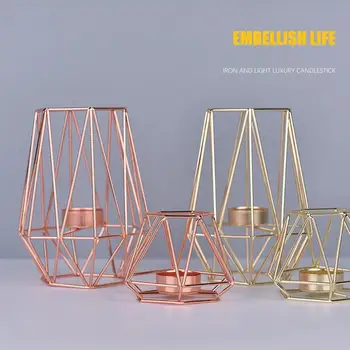 

Nordic Style Wrought Iron Geometric Candle Holders Home Decorate Metal Crafts candlestick candelabros de velas Holder mesa