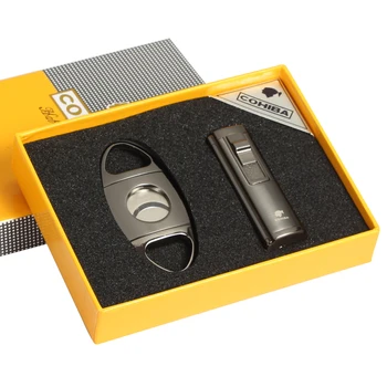 

Cohiba Cigar Lighter Cutter Accessories Set Windproof Butane Gas Torch Lighter Metal Sharp Pocket Cigar Punch Cutter Gift Box