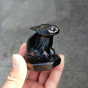 

1pc hand carved Natural obsidian quartz three - dimensional Crystal animation sculpture encarvings statue character for sale