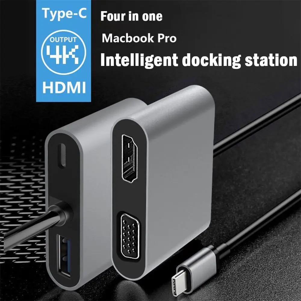 

Type C Hub USB C Docking Station Type C to HDMI USB3.0 VGA PD Adapter for MacBook Samsung Huawei type c converter 4 IN 1