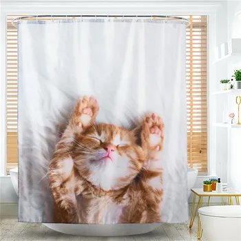 

Waterproof Bathroom Bath Curtains 3D Printed Cute Cat Shower Curtain Easy Clean Polyester Shower Curtain 180*180cm