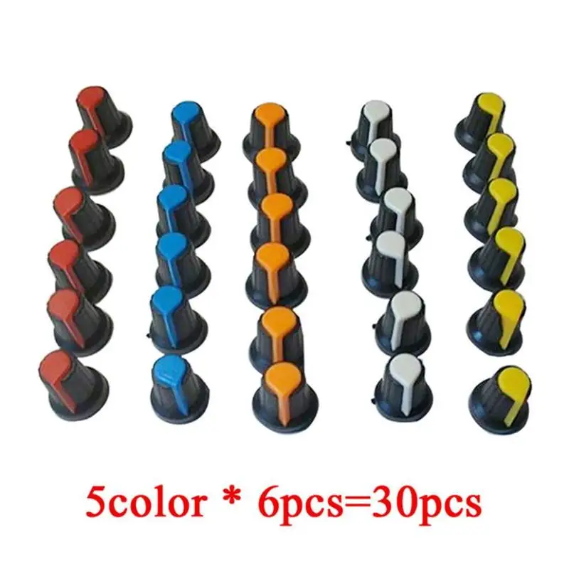 30PCS WH148 30/50 шт в наборе, WH148 AG2 6 мм потенциометр ручки крышки вала Допустимое отклонение диаметра отверстия Пластик резьбовые рифленой 15X17 мм, желтого, оранжевого, сине-белые красный - Цвет: 30PCS WH148