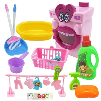 

17PCS Simulation Cartoon Big Mouth Washing Machine Cleaning Appliance Children Play House Toy