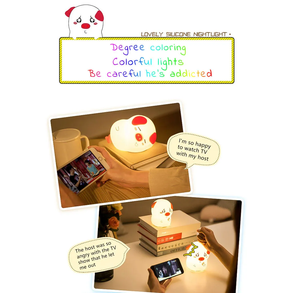 Cute Pig Night Light Silicone Children Birthday Gift Soft Cartoon animal children gadgets Funny Holiday Gift Girl toys #C