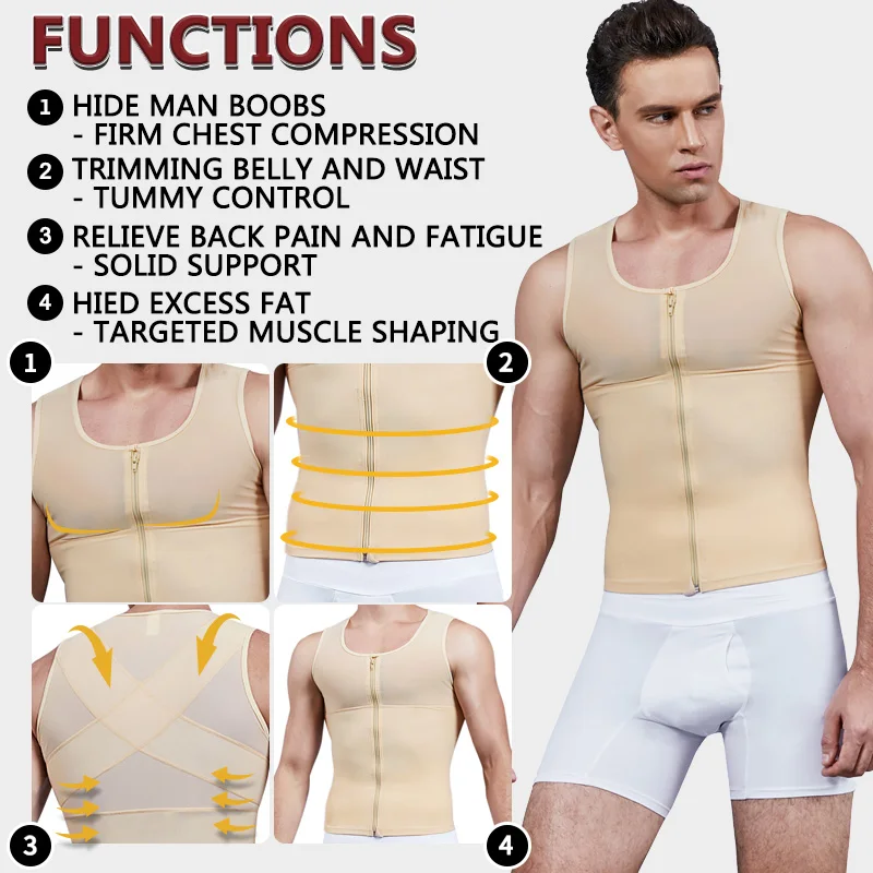 Men's Shapers Shirt Vest Slimming Underwear Body Shaper Tight Tank Top Waist Trainer Tummy Control Girdle Men Corset