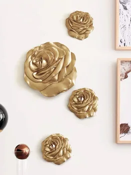 

creative 3D living room wall decorations gold resin rose wall hangings for bedroom background wall