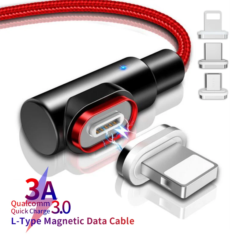 

L-Line 1M LED Magnetic 3A USB Type-C For iPhone8 7 6 Plus X XR MAX Cable Magnet Micro USB C Cable for Samsung S8 S9 Millet Mi 8