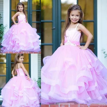 

SexeMara Lavender Girls Pageant Gowns Tulle Tiered Lace Up Back Flower Girl Dresses For Wedding Baby Formal Party Birthday Gown