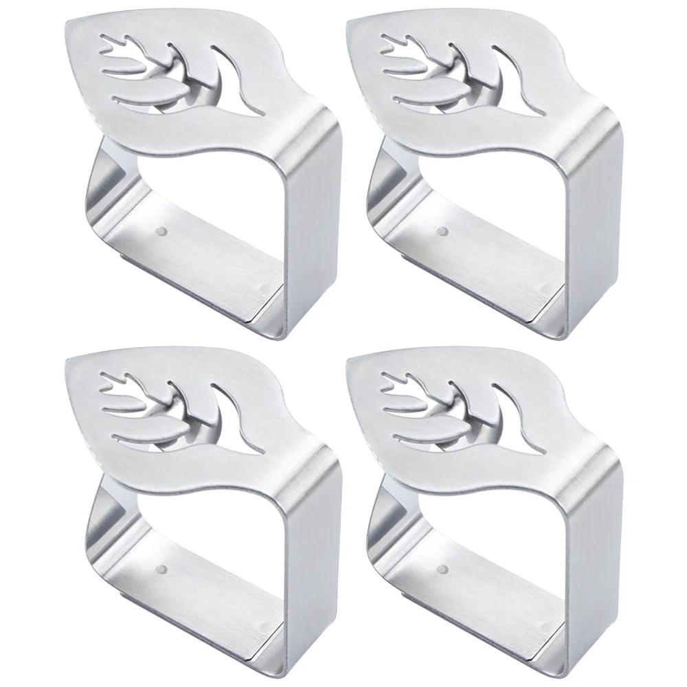 Abrazadera para tela de mesa de acero inoxidable, soporte para En forma de hoja, comedor y mantel, 4 Uds.