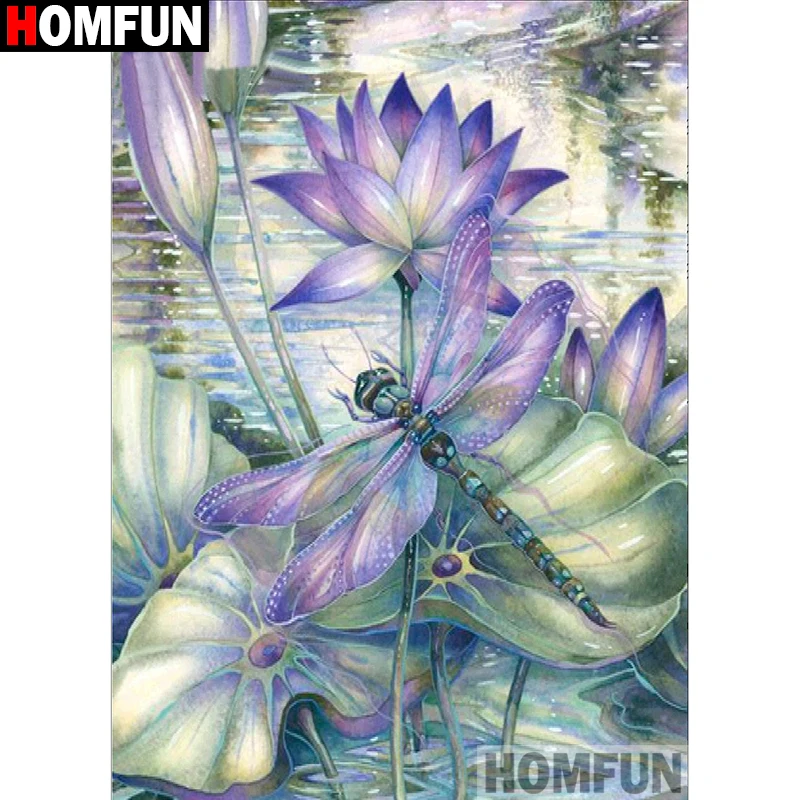 Алмазная картина HOMFUN A27173 стрекоза и Лотос вышивка из смолы 5D сделай сам ручная