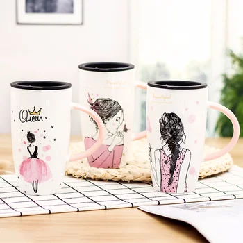 

2020 New 600ml Beauty Pattern Ceramic Coffee Mug With Lid Large Capacity Mugs Drinkware Tea Milk Cups Novelty Gifts For Friends