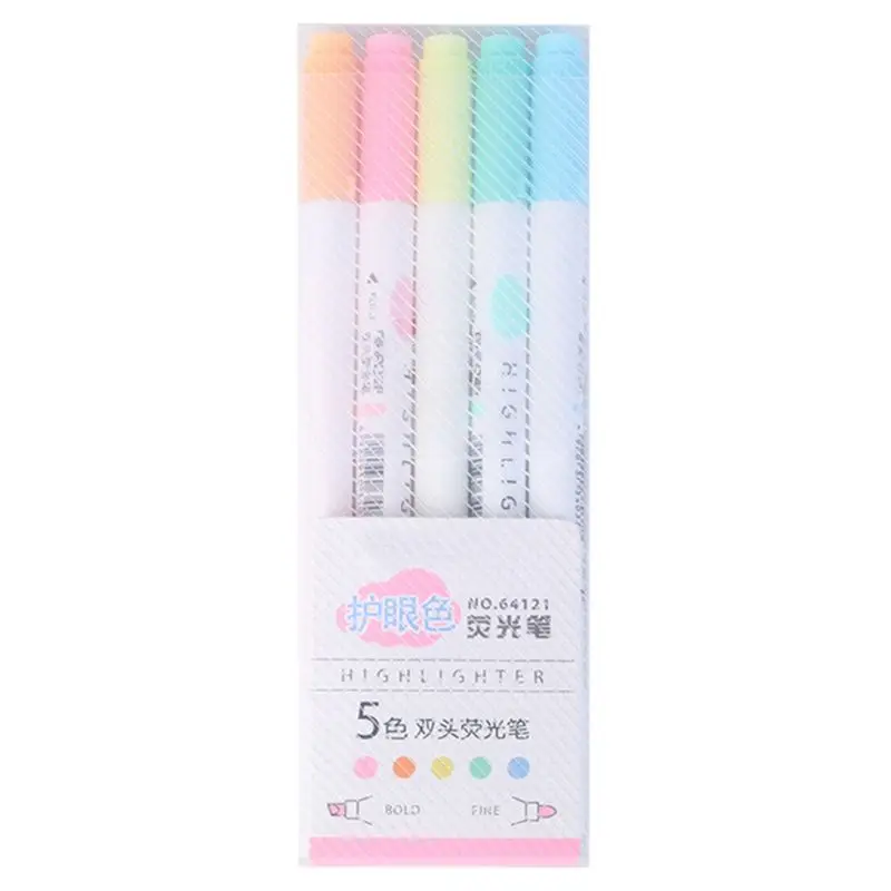 

5Pcs Colorful Candy Color Double-end Highlighters Markers Fluorescent Milkliner Stationery Gift