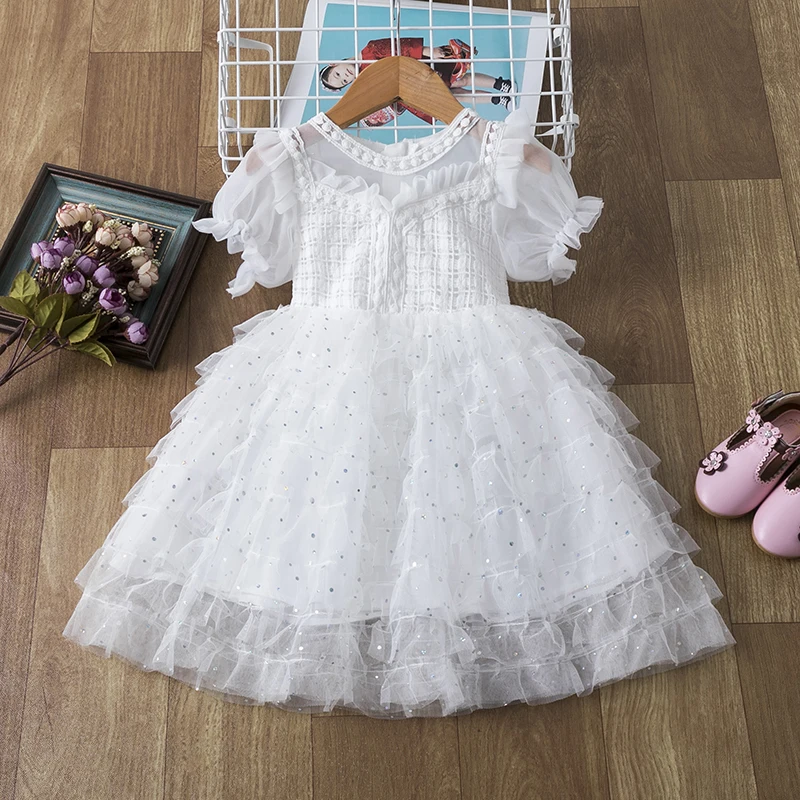 3-8 Years Kids Dress for Girls Party Dress Navy Blue Children Clothing Shiny Sequins Princess Pageant Frock Birthday Costume
