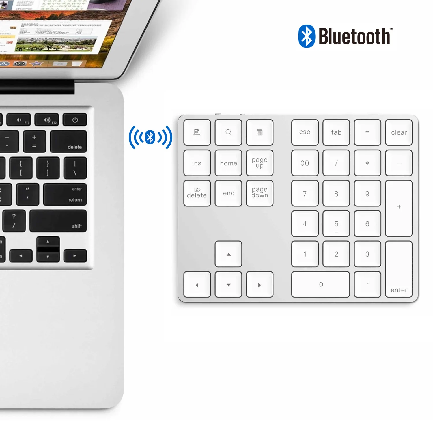 Aluminum Alloy Bluetooth Wireless Numeric Keyboard Rechargeable 34 Keys Mini Keypads for Windows Mac OS Android Laptop PC