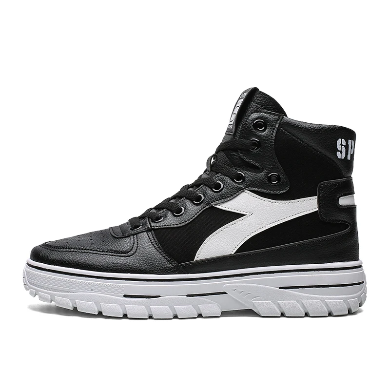 Черный new High Top men vulcanized shoes men Platform Sneakers Male Casual shoes Man Non-slip comfortable board Shoes Sapatos Masculino - Цвет: Черный