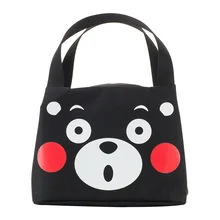 Japan Kumamoto Bear Black And White with Pattern Canvas Hand Lunch Box Bag Travel Insulated Cold Insulation Freshness Lunch Bag
