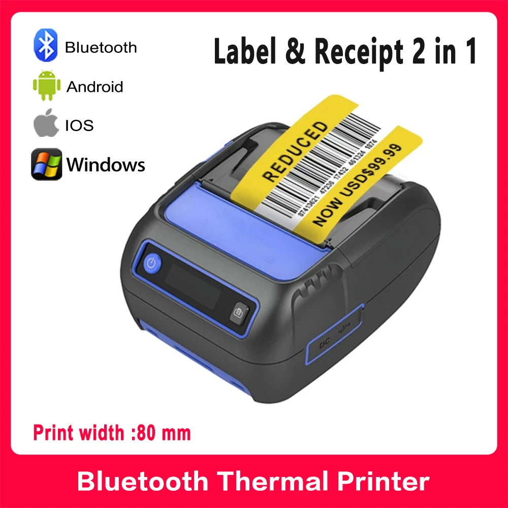 Portable Thermal Label And Receipt Printer 2 in 1 POS Bluetooth wireless 80mm Android/iOS/Windows Bar Code Sticker | Компьютеры и офис