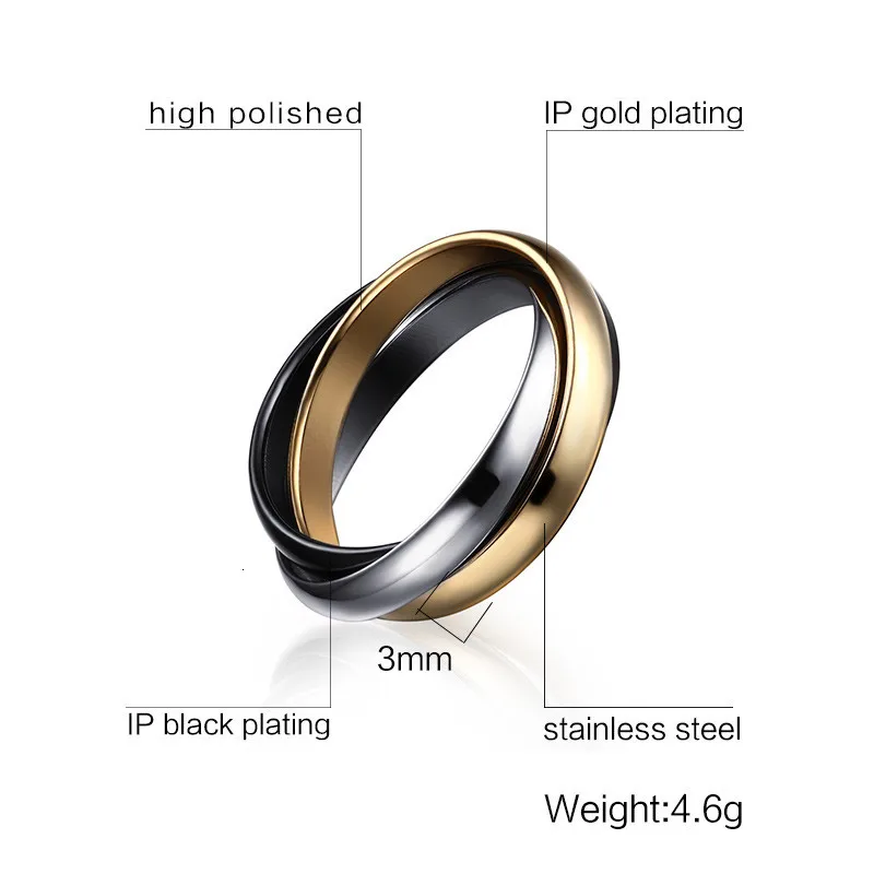 JAJAFOOK 3mm Womens Tri-Colors Stainless Steel Roman Numeral Stackable Band Ring Set Classic Ring Bands