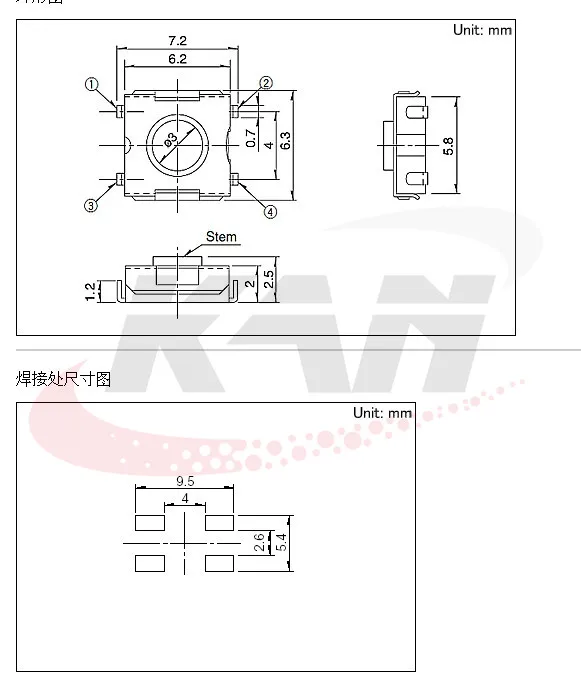 vermelho de reinicialização do botão, smd 4 pinos 6*6*2.5mm, 2.5 peças