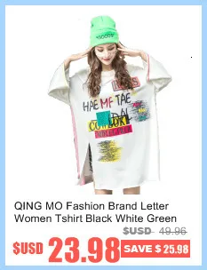 QING MO Футболка с принтом персонажа, женская футболка с коротким рукавом и блестками, платье с красными карманами, свободная футболка в стиле хип-хоп, топы ZLDM046