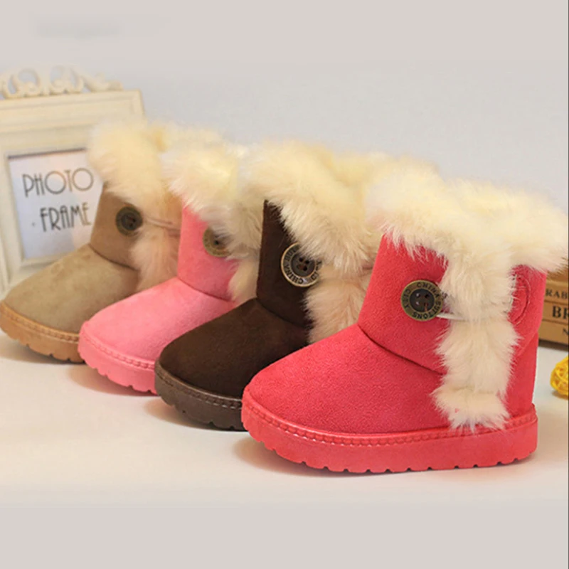 

Classic Turned-over Baby Plush Children Boots for Boys Girls 2020 Artificial Fur High Top Keep Warm Kids Shoes Not Smooth