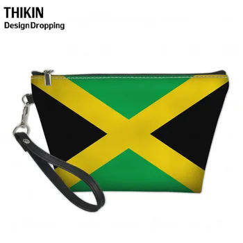 

THIKIN Jamaican Flag Pattern Makeup Bags and Cases for Women Leather Zipper Cosmetic Travel Bag Ladies Muti-function PU Pouch
