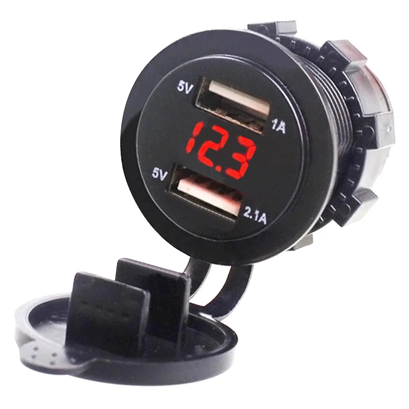 

DC 12-24V 3.1A Dual USB Port Car Charger Cigarette Lighter Socket Power Adapter with LED Digital Voltmeter Meter Monitor