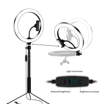 

10 inch Photo Studio Ring Light with Selfie Stick Tripod LED Photography Selfie Ring Lamp Bluetooth Shutter Selfie Fill Light