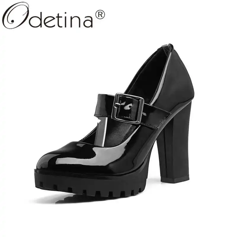 

Odetina Women Retro Round Toe Patent Leather Platform Dress Shoes Female Fashion Buckle Strap Block Extreme High Heel Mary Janes