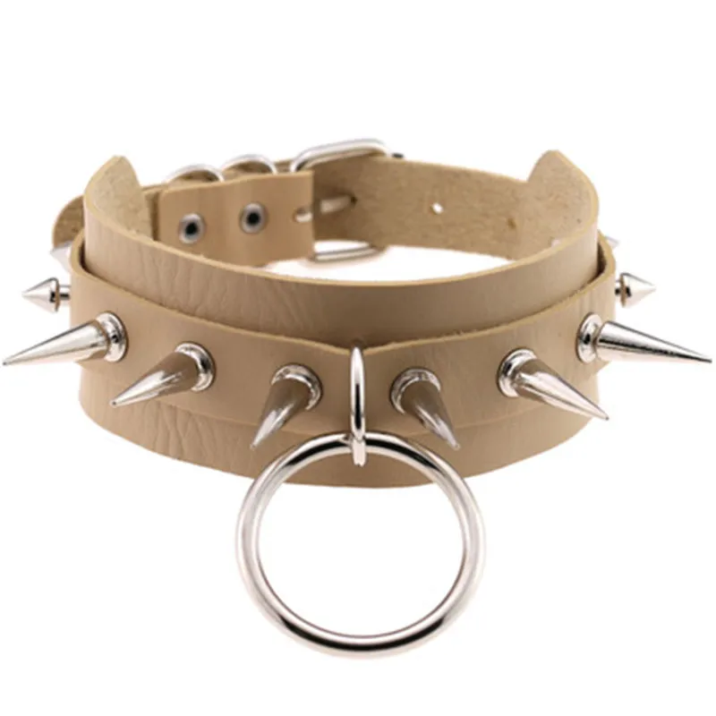 XL8166-15 Big O-Round Punk Rock Gothic Chokers Women Men Leather Silver Spike Rivet Stud Collar Choker Necklace Statement Jewelry fashion - Окраска металла: XL8166-15