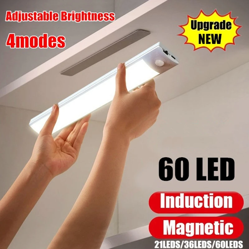 21/36/60 led portátil sem fio pir sensor de movimento luz lâmpada indução infravermelha super brilhante barra luz armário guarda-roupa