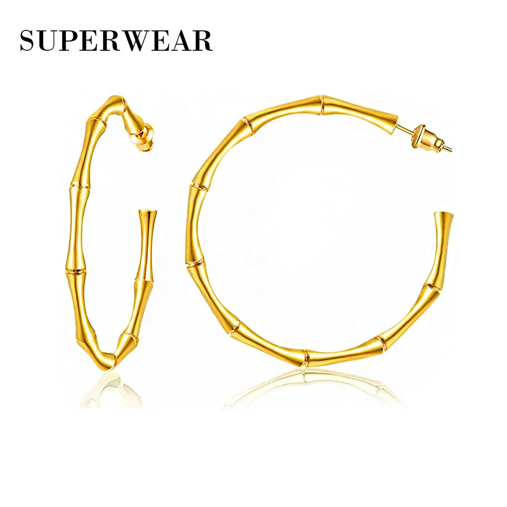 SUPERWEAR большие серьги кольца для женщин желтое золото цвет кости бамбук большая